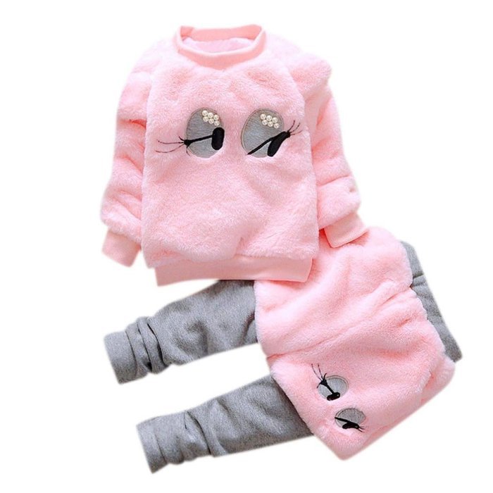 Baby Clothes,Laimeng Baby Infant Girls Cartoon Woolen Fur Winter Warm Set Thick Coat +Pants Clothes (6, White) N3