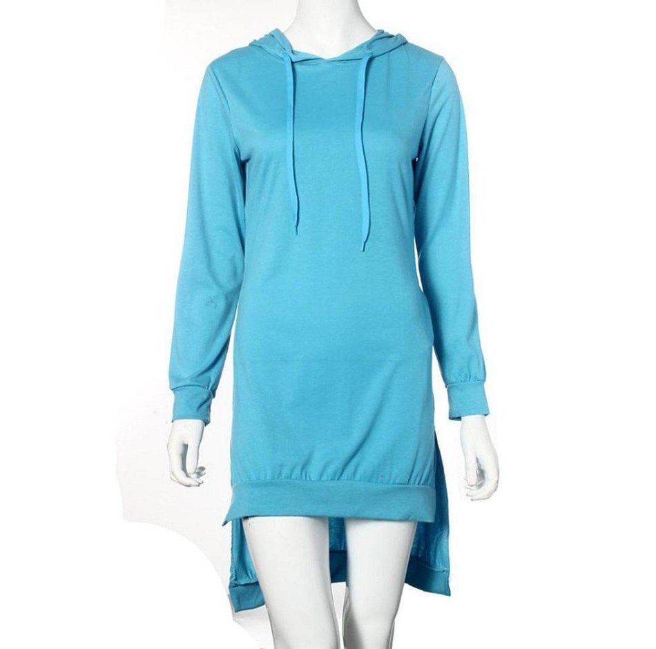 Morecome Women Sweatshirt Dress Double Split Hoodie Pullover Pockets Sweater (XL, Blue) N10
