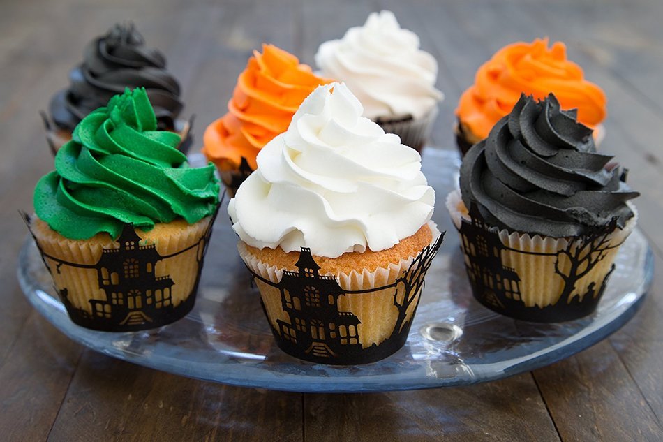 Cupcake Wrappers Haunted House x50pcs. 3 Halloween wraps to choose in shimmering black (Scary Houses) N8