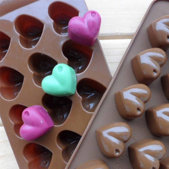Jekewin Silicone Mold Heart Shape, Silicone Chocolate Molds, Candy, Jelly, Heart Shaped Ice Cube, Soap, Pack of 2 N2