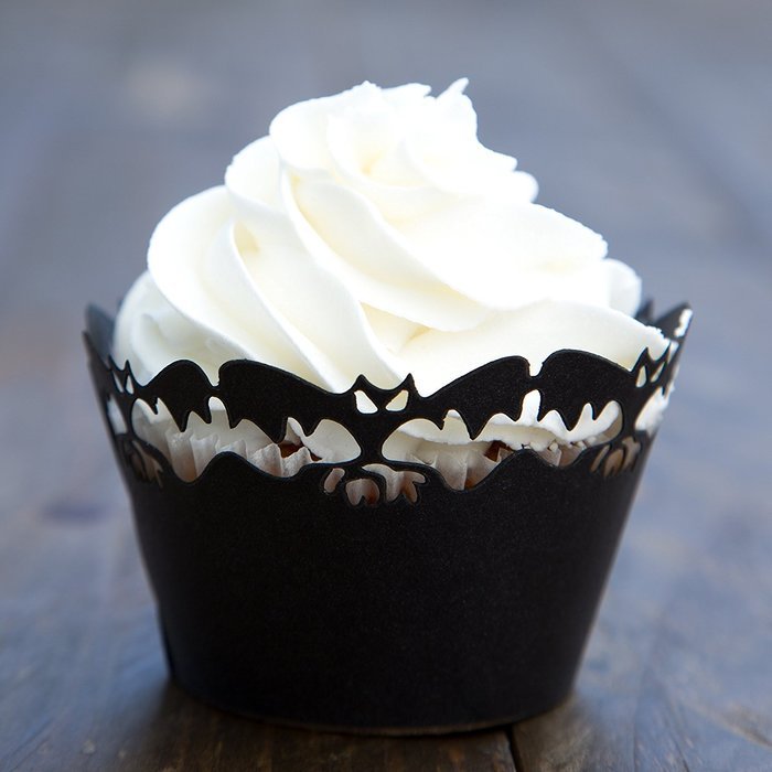 Cupcake Wrappers Haunted House x50pcs. 3 Halloween wraps to choose in shimmering black (Scary Houses) N13