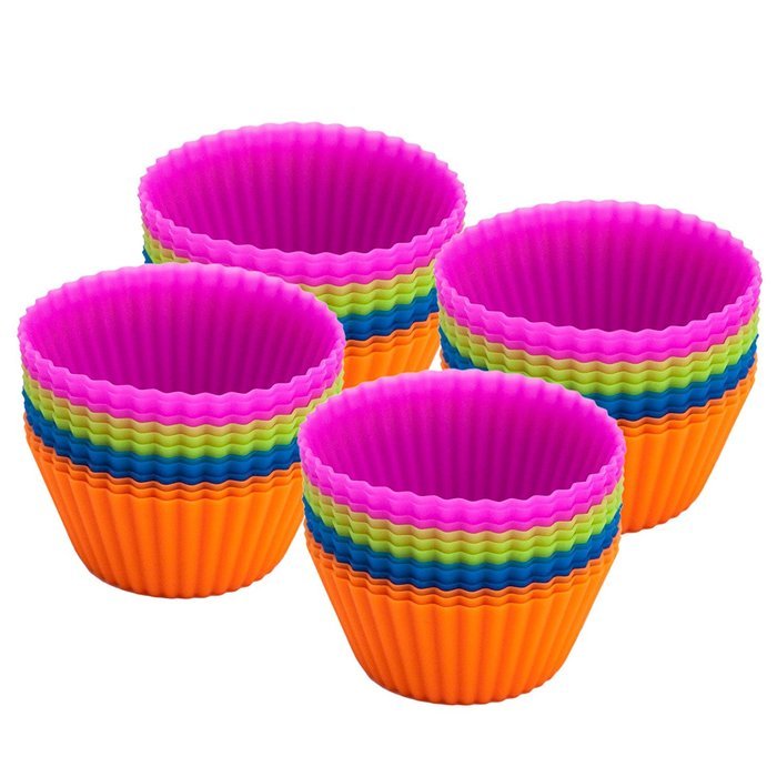 Huji Confetti Festive Colors Reusable Silicone Baking Cups Muffin Cupcake Liners Wraps Molds (24) N6