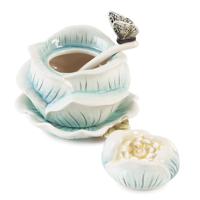 Fitz & Floyd Bloom Condiment Jar with Spoon and Saucer N3