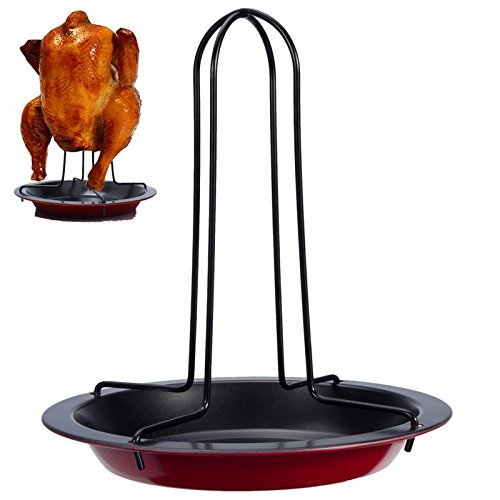 Durable Upright Vertical Chicken Roasting Poultry BBQ Roaster Tray Pans Rack Bowl Baking Pan Cooking Barbecue N3