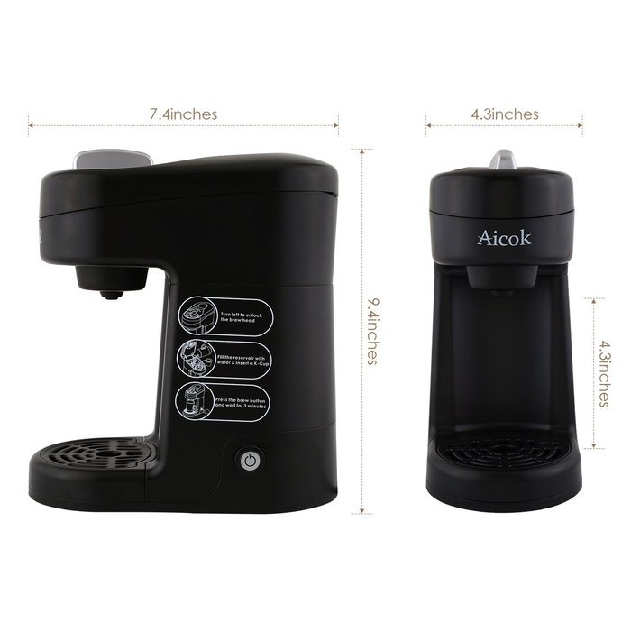 Aicok Travel Size K Cup Coffeemaker Single Serve Brewing System Coffee Machine, Black N8