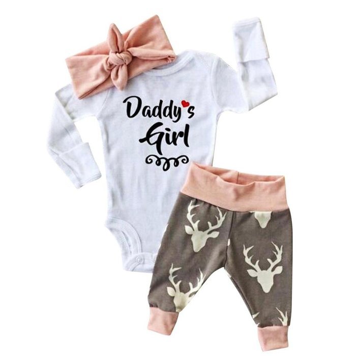 Clothes Set ,BeautyVan Kid Xmas Newborn Baby Girl Romper Bodysuit+Pants Hairband Clothes Outfits Set (6M, White) N7