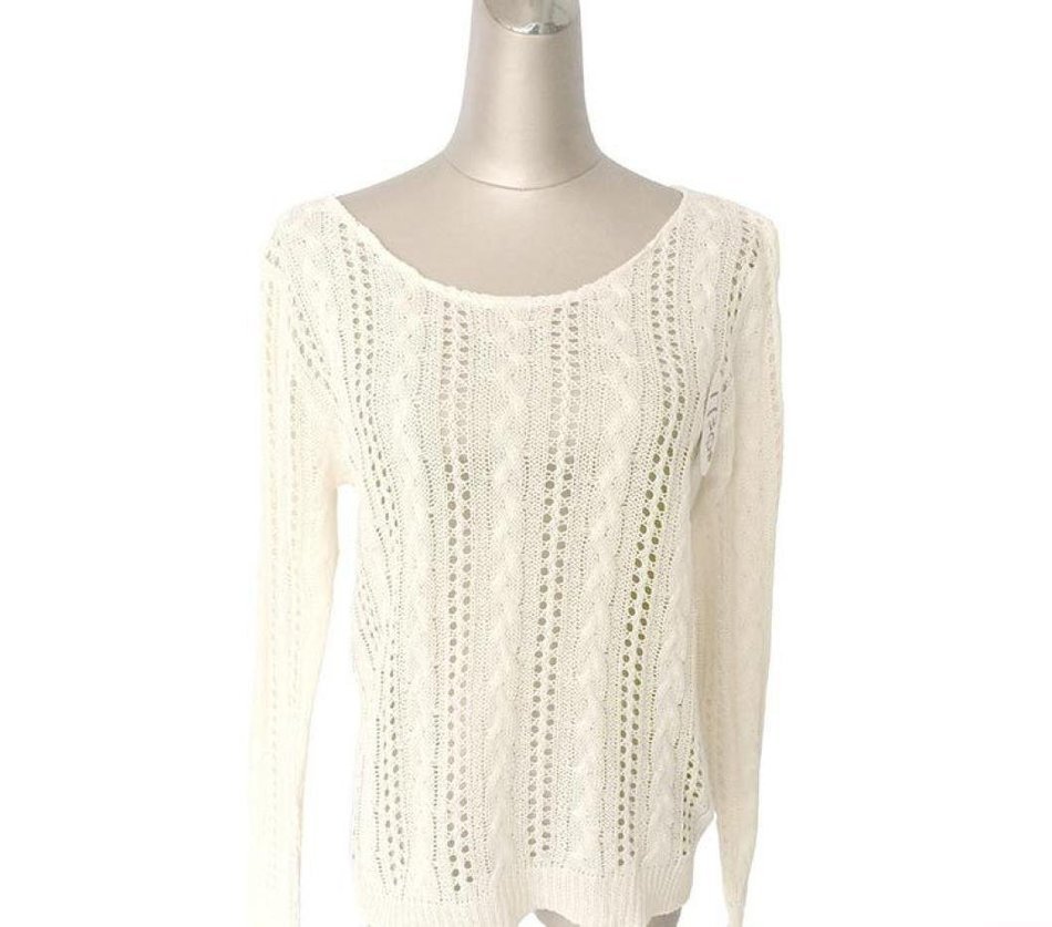 Blouse,BeautyVan Women Heart-Shaped Hollow-Knit Long-Sleeve Sweater Top Blouse (L, White) N3