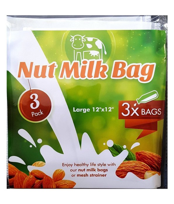 3-Pack Nut Milk Bag [Large 12"x 12"] All Purpose Commercial Grade Strainer - Fine Mesh Nylon Cheesecloth - Organic... N8