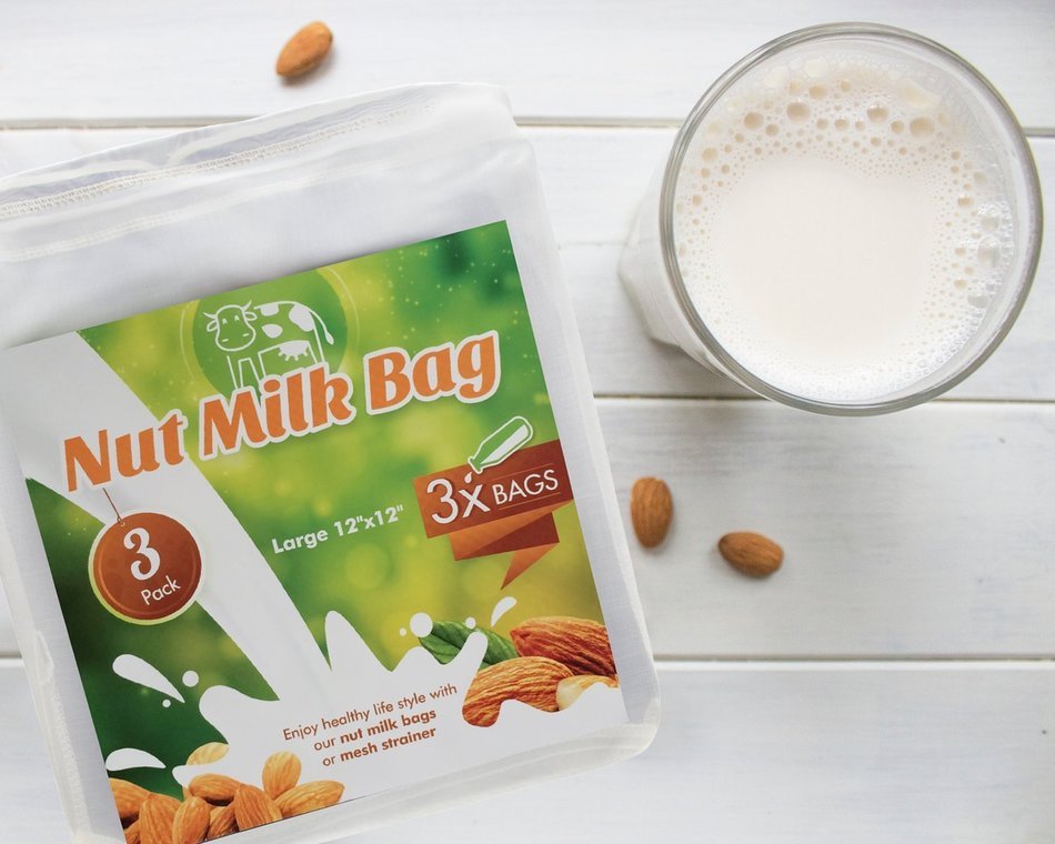 3-Pack Nut Milk Bag [Large 12"x 12"] All Purpose Commercial Grade Strainer - Fine Mesh Nylon Cheesecloth - Organic... N9