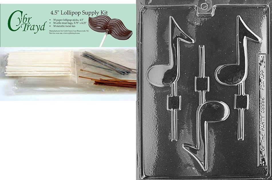 Cybrtrayd J005 Musical Note Lolly Chocolate Candy Mold with Exclusive Cybrtrayd Copyrighted Chocolate Molding... N9