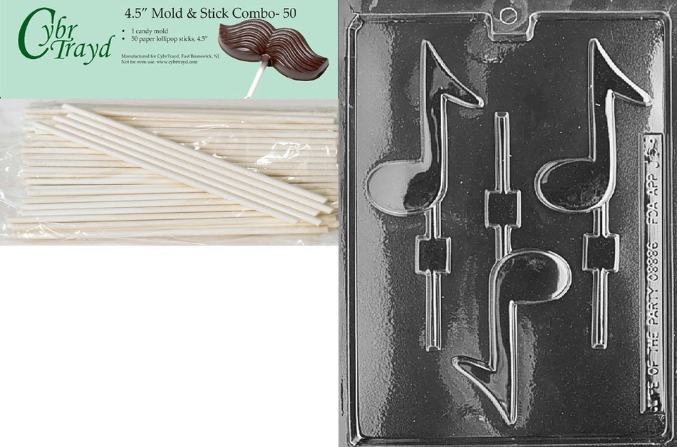 Cybrtrayd J005 Musical Note Lolly Chocolate Candy Mold with Exclusive Cybrtrayd Copyrighted Chocolate Molding... N10