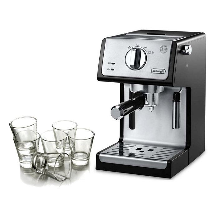 Delonghi Black 15 Bar Pump Combination Espresso and Cappuccino Machine with Free Set of 6 Italian Espresso Shot...