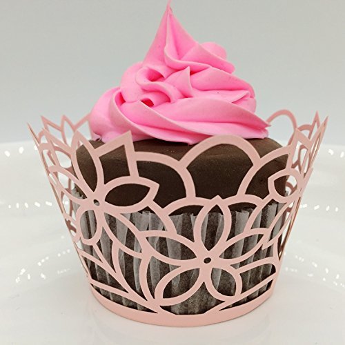 CozyT 50 PACK Flowers Design Cupcake Wrappers Artistic Bake Cake Paper Cups Vine Lace Laser Cut Liner Baking Cup... N4