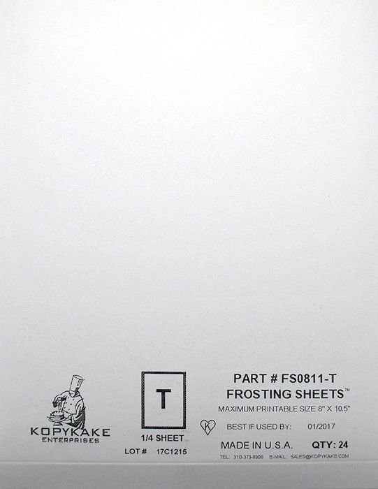 Kopykake FS0811-T Quarter Frosting Sheets (24 sheets per pack/ 8" x 10.5" print area) N2