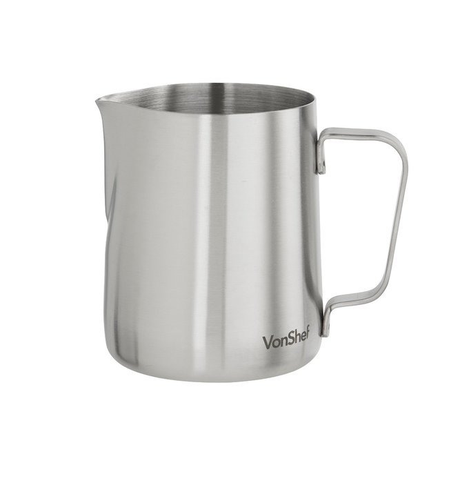 VonShef Stainless Steel Milk Pitcher Suitable for Coffee, Latte & Frothing Milk, Available in 12-Oz, 20-Oz and... N4