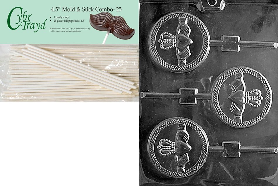 Cybrtrayd P019 Claddagh Lolly Chocolate Candy Mold with Exclusive Cybrtrayd Copyrighted Chocolate Molding Instructions... N6