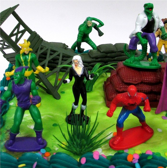 SPIDERMAN 20 Piece Birthday CAKE Topper Set, Featuring 12 Figures, Decorative Themed Accessories, Figures Average... N2