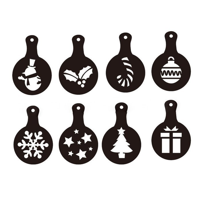 Happy Will 8 Pcs Plastic Coffee Cappuccino Latte Art Stencils Template Strew Pad Duster Spray