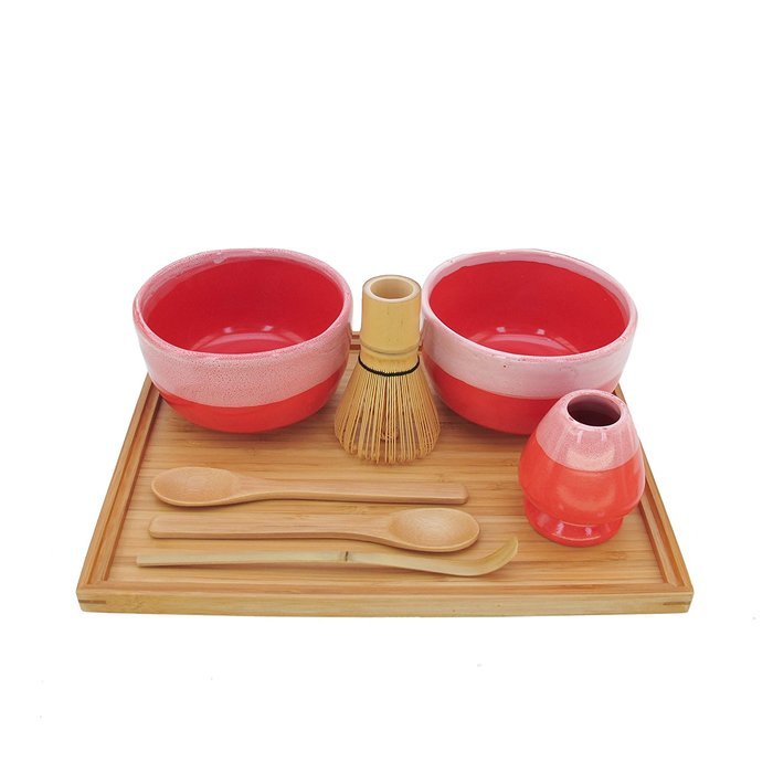 BambooMN Brand - Matcha Bowl Set (Includes 2 Bowls, Tea Whisk, Rest, Large Tray, 2 Teaspoons and Chasaku) - 1... N3