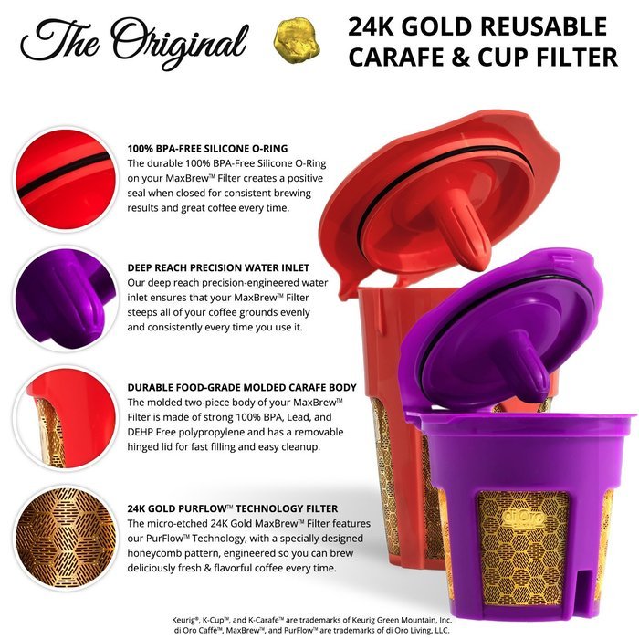 MaxBrew 24K GOLD Keurig Accessories (1) Single K-Cup Reusable (1) K-Carafe Reusable (3) Premium Water Filters... N2