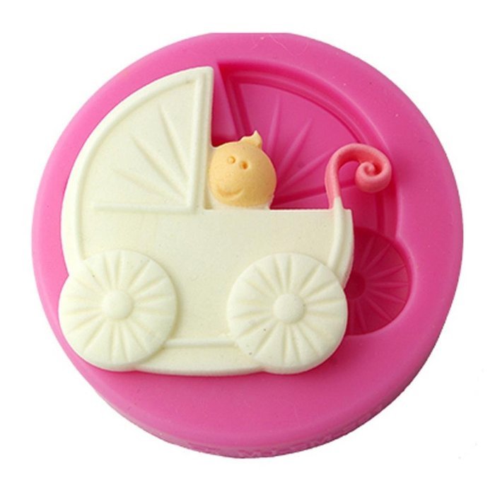 FOUR-C Silicone Cupcake Mold Baby Carriage Fondant Mould Color Pink
