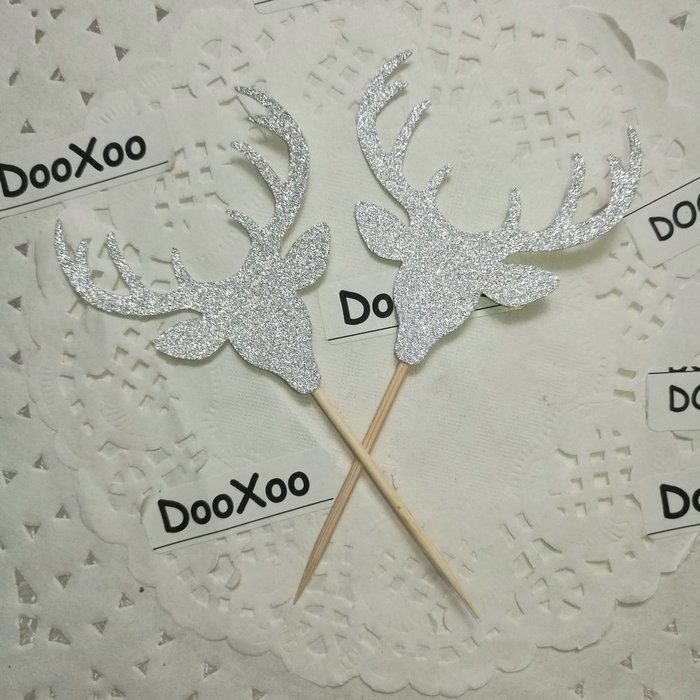 DOOXOO Deer Cupcake Toppers, Deer Party, Hunting Cake Topper,Gold Glitter,Animal Party Favors,Deer Decor,Cake... N4
