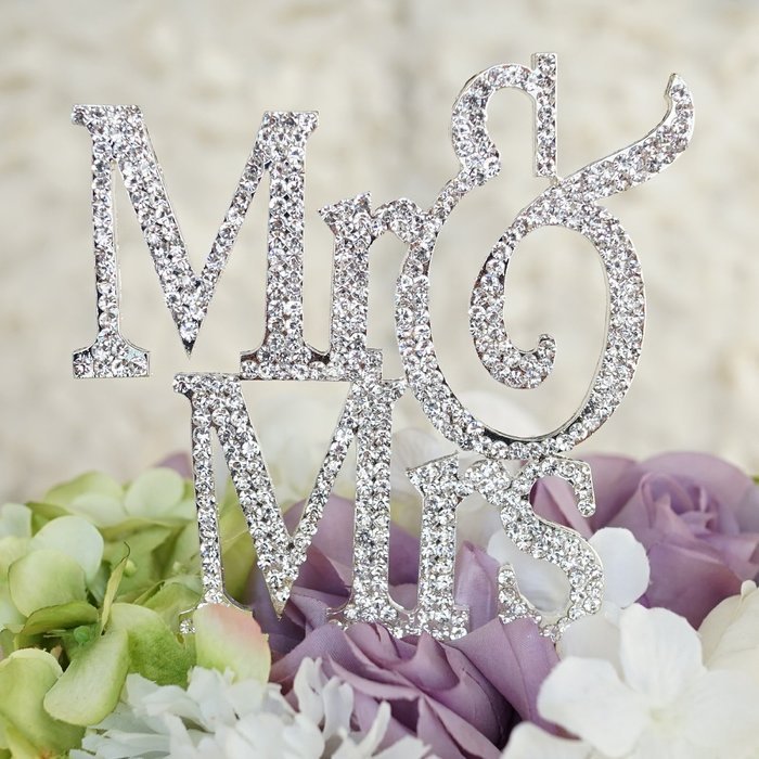 1 X Mr & Mrs Monogram Silhouette Rhinestone Wedding Cake Topper Decoration with Crystals - Formal Font N3
