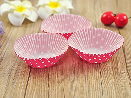 100 PCS Red w/ White Polka Dot Premium Paper Cupcake Cups N2