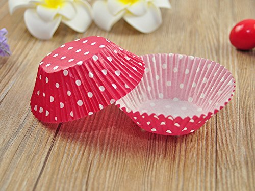 100 PCS Red w/ White Polka Dot Premium Paper Cupcake Cups N3