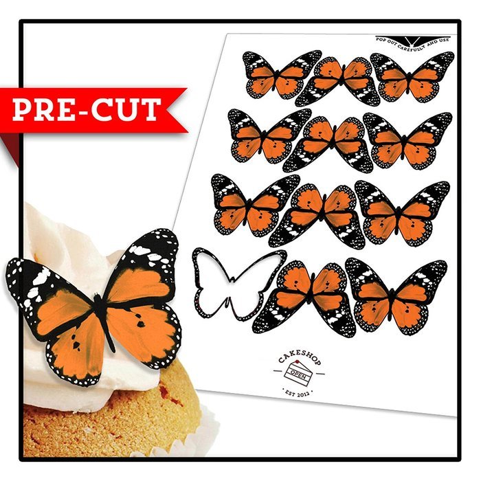 Cakeshop 12 x PRE-CUT Orange Edible Butterfly Cake Toppers