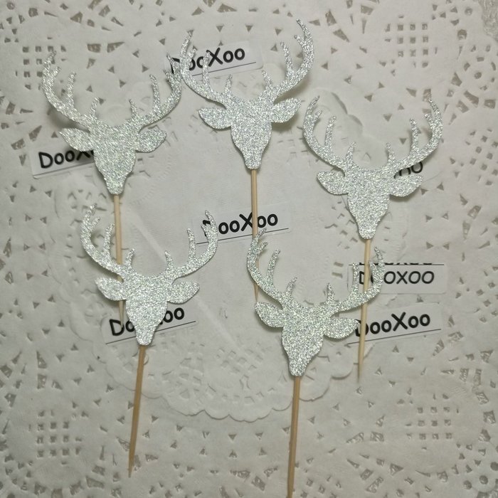 DOOXOO Deer Cupcake Toppers, Deer Party, Hunting Cake Topper,Gold Glitter,Animal Party Favors,Deer Decor,Cake... N6