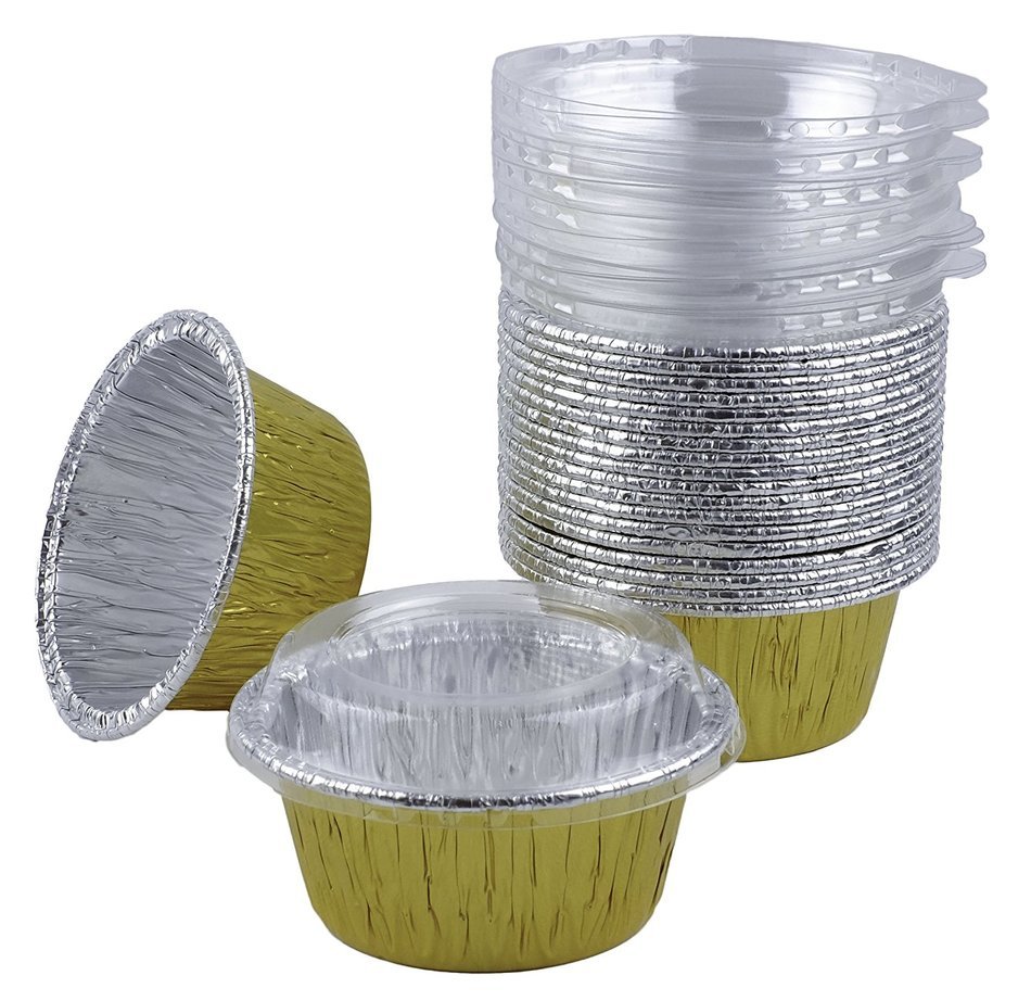 Aliminum Foil 3 1/2 (Gold) Ramekin Utility Cup 4 oz. for Cupcake & Muffin With Lid 20 Sets N4