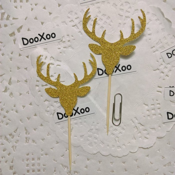 DOOXOO Deer Cupcake Toppers, Deer Party, Hunting Cake Topper,Gold Glitter,Animal Party Favors,Deer Decor,Cake... N9