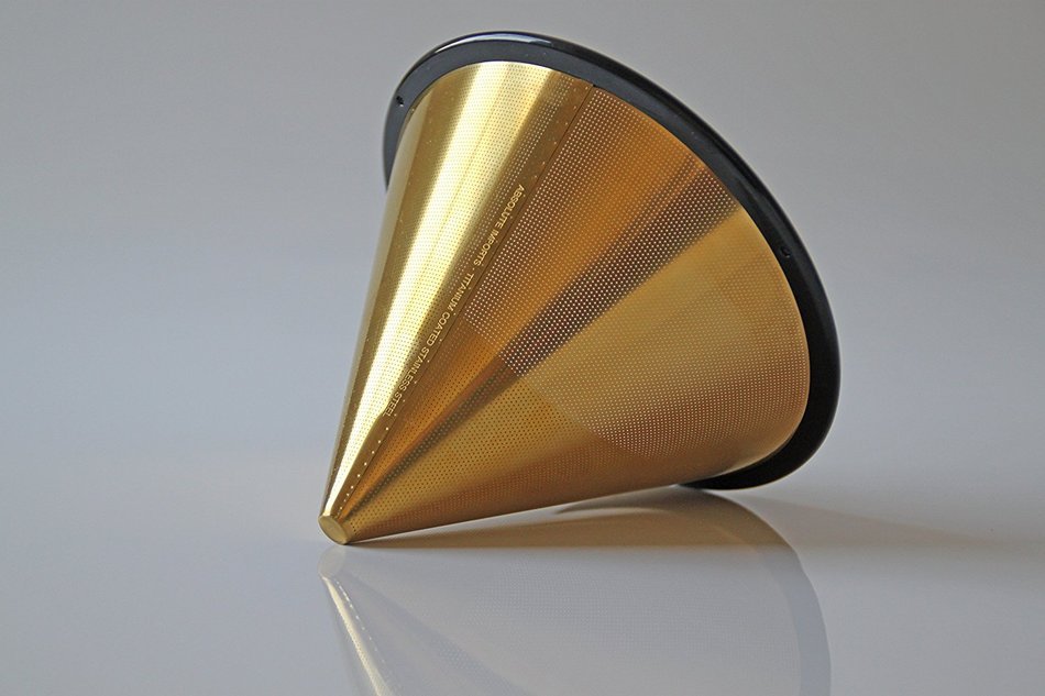 Titanium Gold Coated Coffee Pour Over Cone Filter/Dripper for Chemex, Hario, Bodum, Carafes, and More by ABSOLUTE... N4