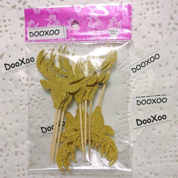 DOOXOO Deer Cupcake Toppers, Deer Party, Hunting Cake Topper,Gold Glitter,Animal Party Favors,Deer Decor,Cake... N10
