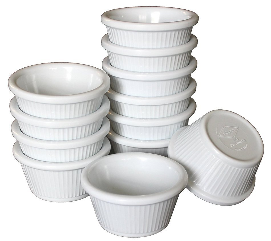 Clipper Fluted Round Stackable Small Melamine Condiment Ramekins with Pan Scraper, White (12-Pack, 2 Ounce) N5