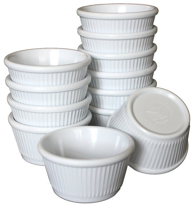 Clipper Fluted Round Stackable Small Melamine Condiment Ramekins with Pan Scraper, White (12-Pack, 2 Ounce) N7