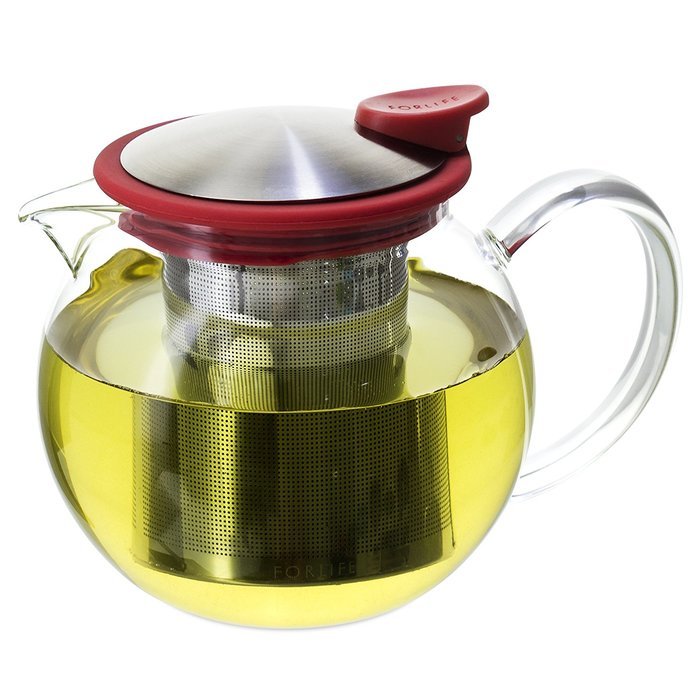 FORLIFE Glass Teapot with Basket Infuser, 25 oz., Turquoise N7