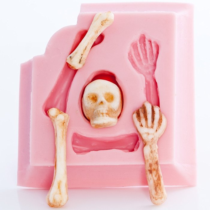 Skeleton Skull Silicone Mold Food Safe Fondant, Chocolate, Candy, Resin, Polymer Clay Mold. Flexible easy to use. N3