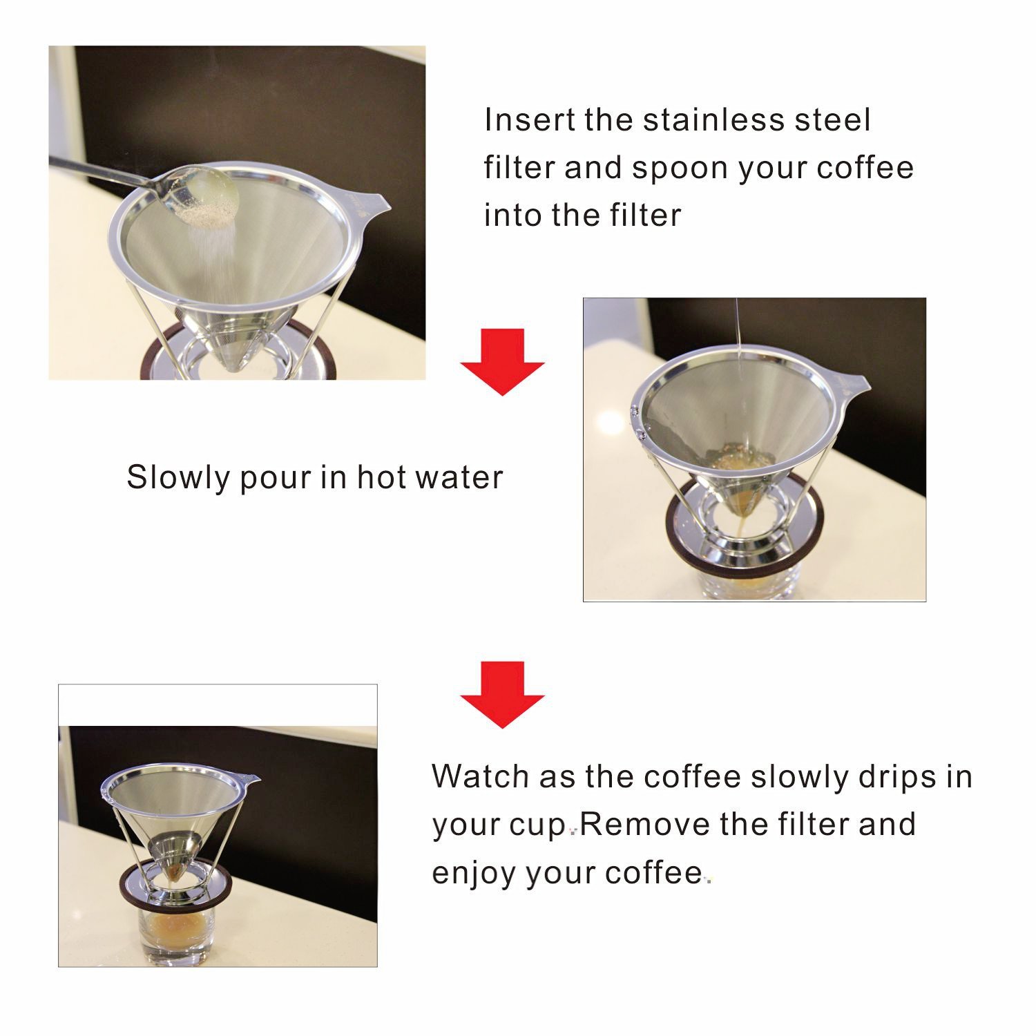 Stainless Steel Coffee Filters , Reusable Coffee Filter with Double ...