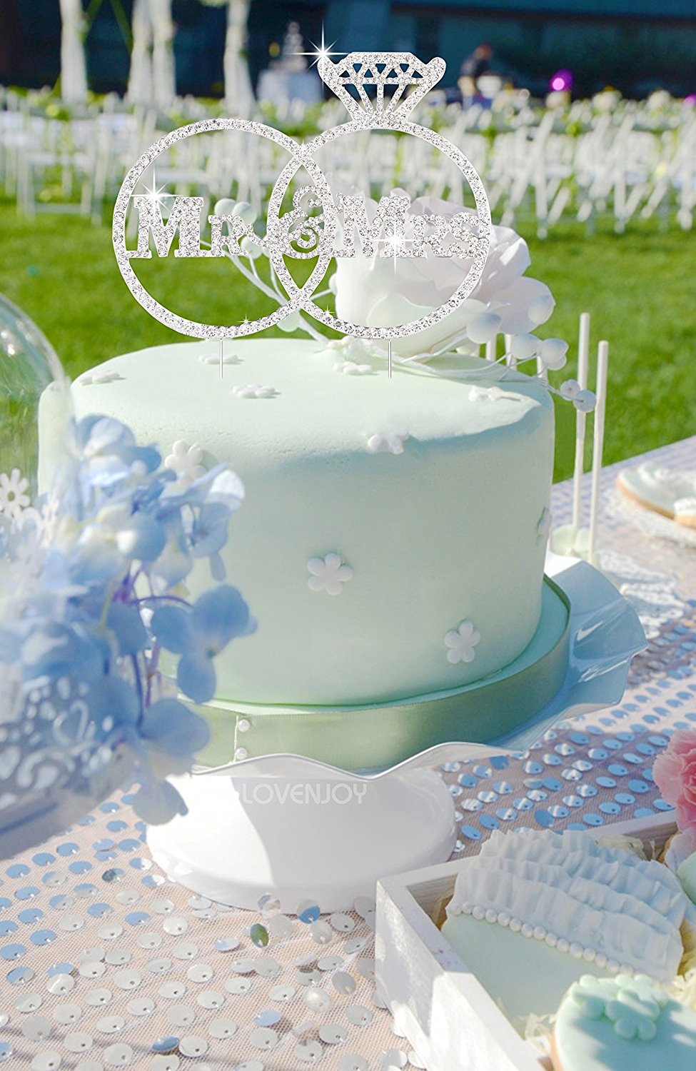 Lovenjoy With T Box Mr Mrs Diamond Ring Crystal Rhinestone Wedding Engagement Cake Topper N5 