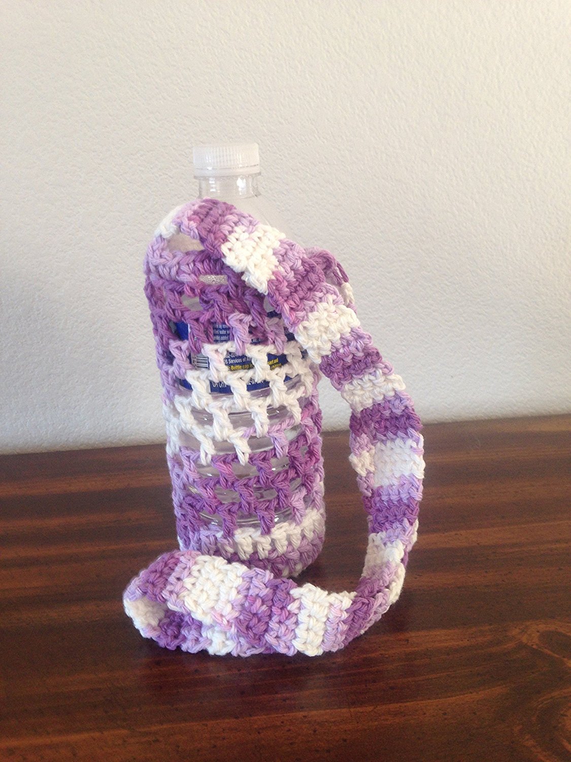Crochet water bottle carrier, crochet bottle holder in shades of purple