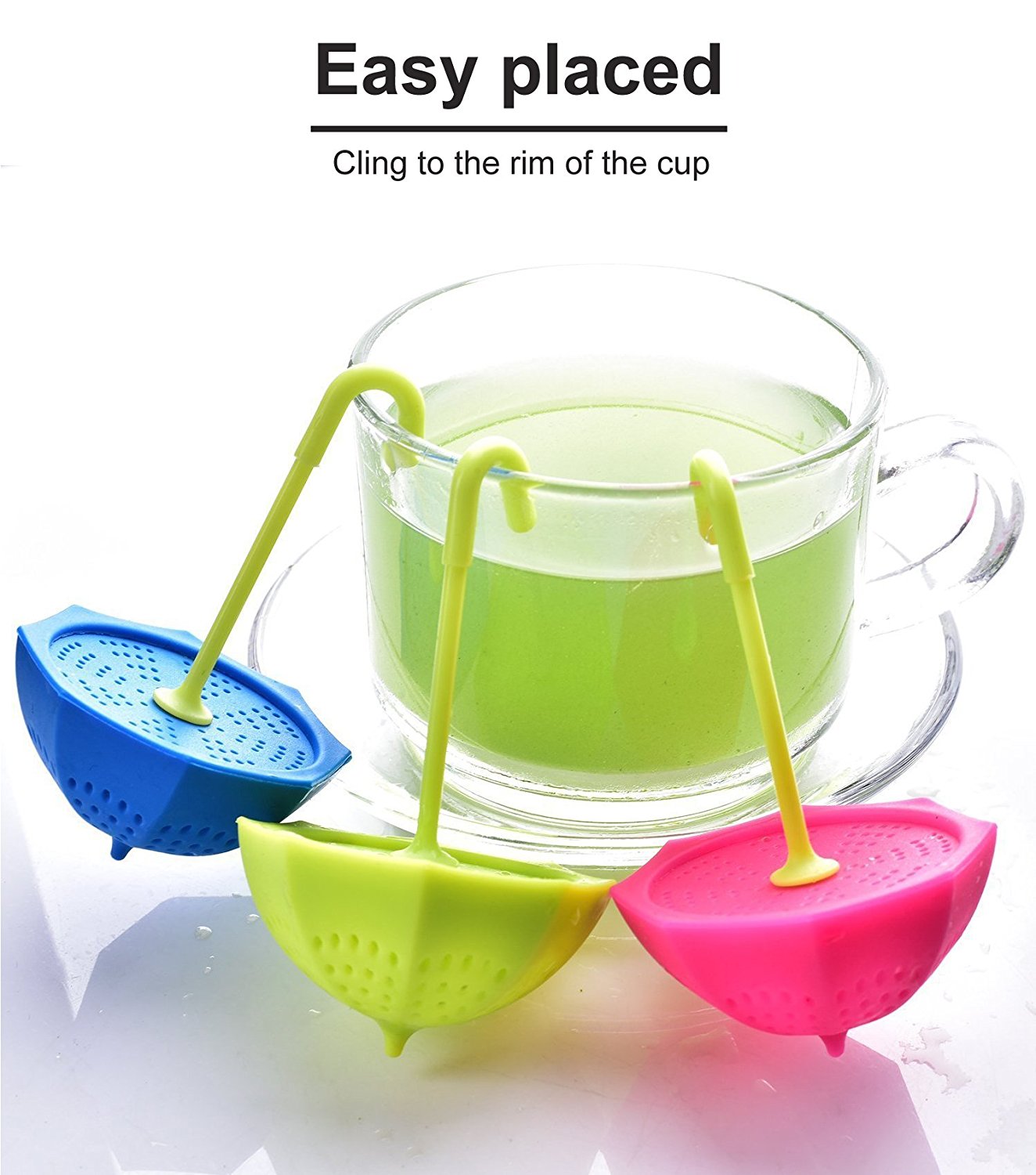 Sino Banyan Tea Infuser Strainer,Silicone Handle,Fix on Cup,Set of 3 N2