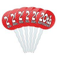 Set of 6 Cupcake Picks Toppers Decoration Birthday Party Red Black Polka Dots - 90 Ninety N15