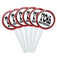 Set of 6 Cupcake Picks Toppers Decoration Birthday Party Red Black Polka Dots - 90 Ninety N17