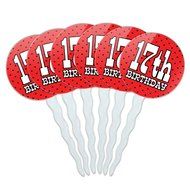 Set of 6 Cupcake Picks Toppers Decoration Birthday Party Red Black Polka Dots - 90 Ninety N18