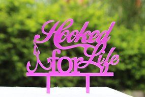 Meijiafei Script Hooked For Life Fishing Silhouette Wedding Cake Topper