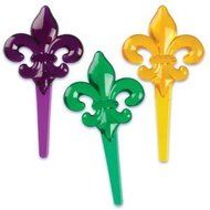 Transluscent Mardi Gras Fleur de Lis Picks (48-Pack) N2