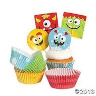 Bakery Supplies - Silly Monster Cupcake Picks and Baking Cups (1-Pack of 100) N2