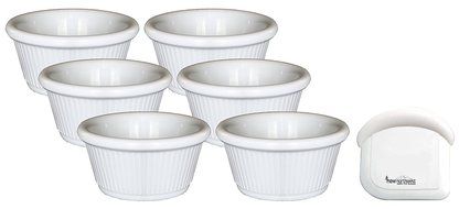 Clipper Fluted Round Stackable Small Melamine Condiment Ramekins with Pan Scraper, White (12-Pack, 2 Ounce) N10